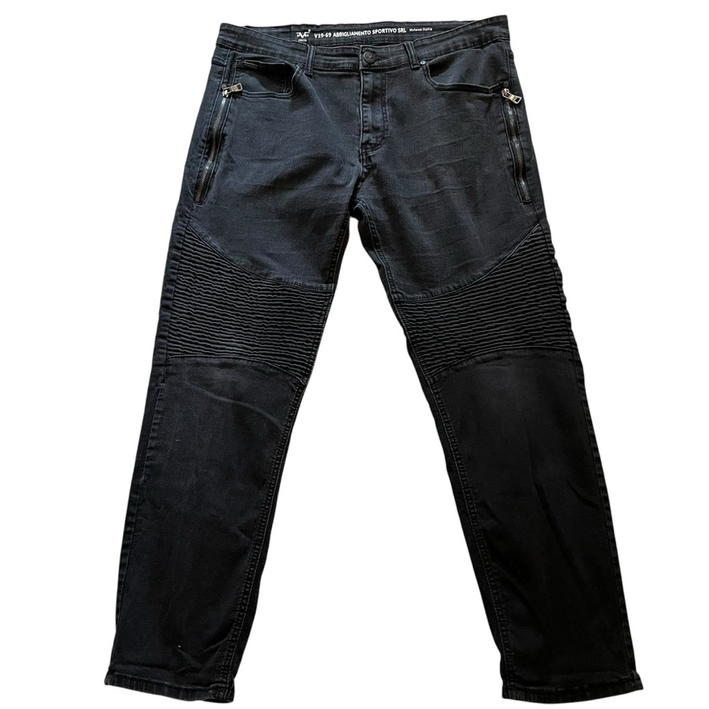 Versace V19-69 Black Stretch Moto Skinny Jeans with Zipper Detail 36/30